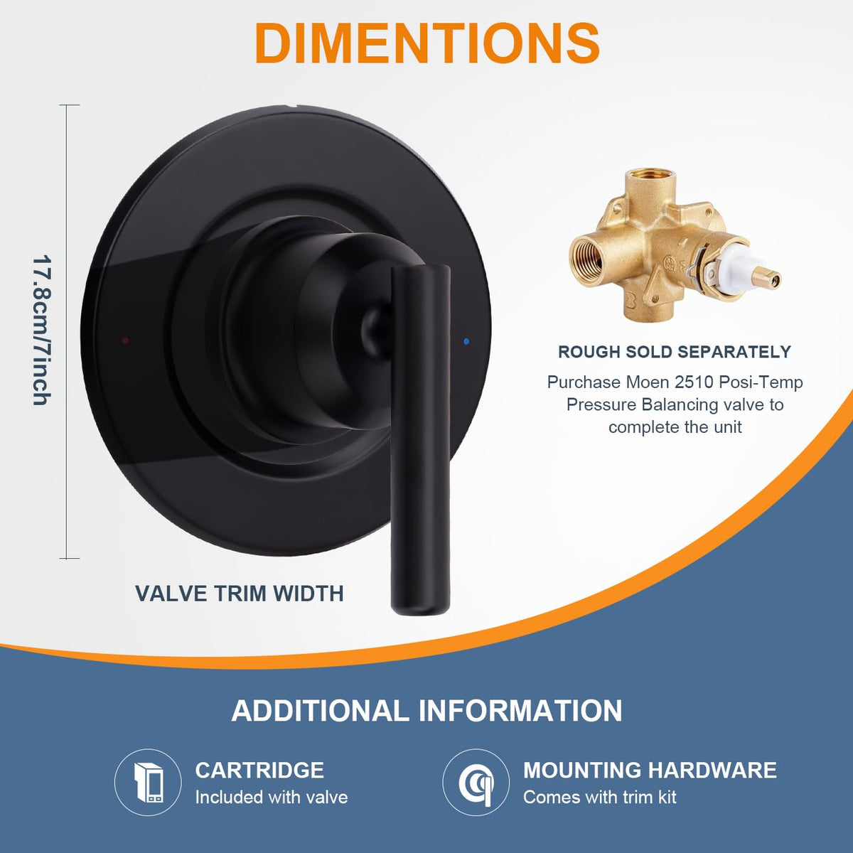 T2901BL Shower Handle Replacement for Moen T2901BL Gibson Posi-Temp Valve Trim Kit, Compatible with Moen 2510/2520/2570/2590 Shower Valve, Matte Black Lever Handle