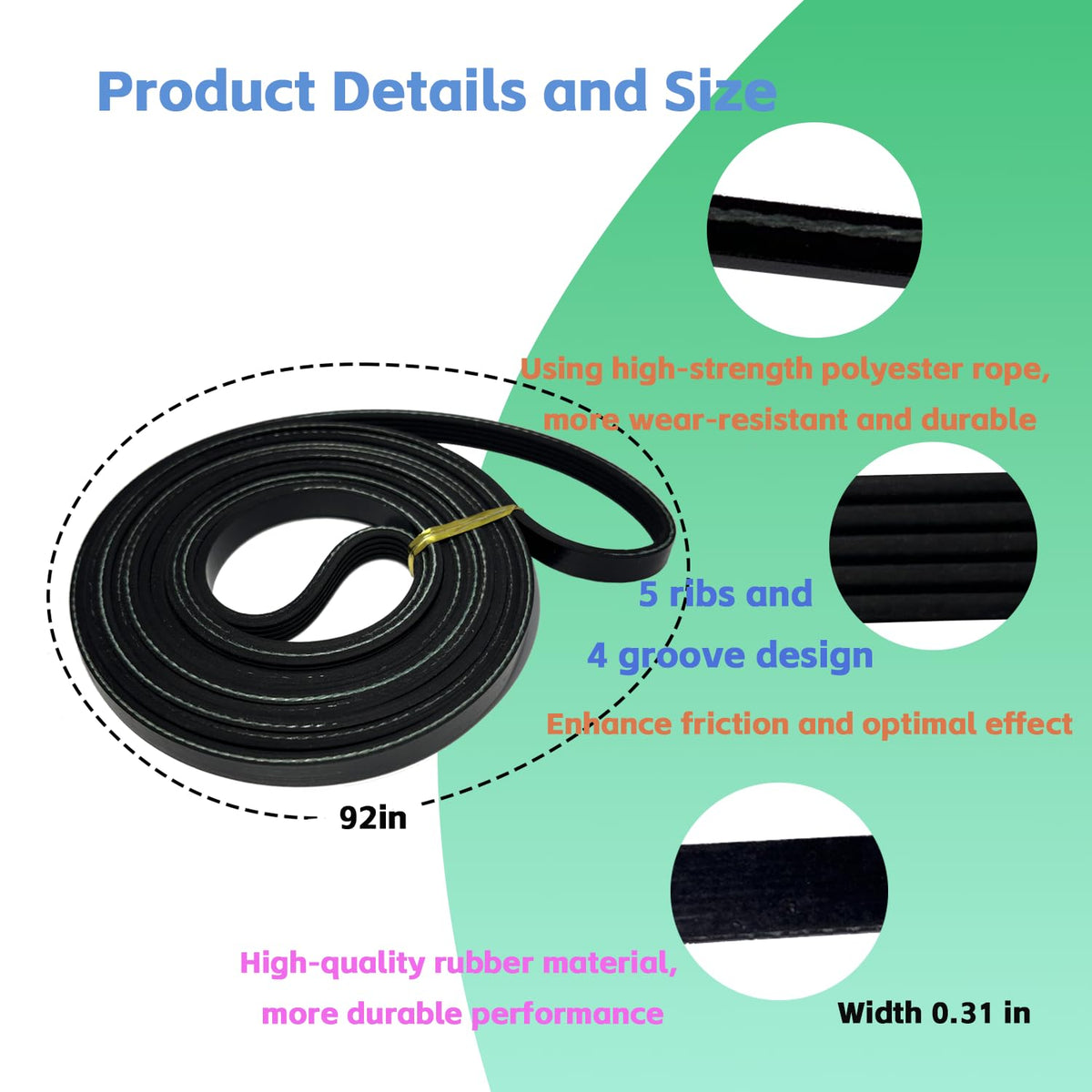 Replacement Drive Belt for Samsung Dryer Models DV42H5200EW/A3, DV219AEW/XAA, DV48H7400EW/A2, DVE50R5200W/A3, DV209AEW/XAA, DV405ETPASU/AA, DV331AEW/XAA