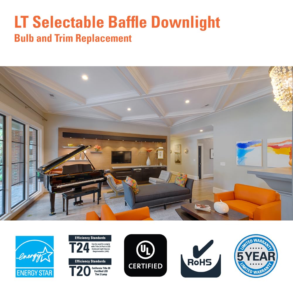 HALO LT 5/6 inch LED recessed Can Light Trim, 5 CCT, Dimmable, 750lm 6PK