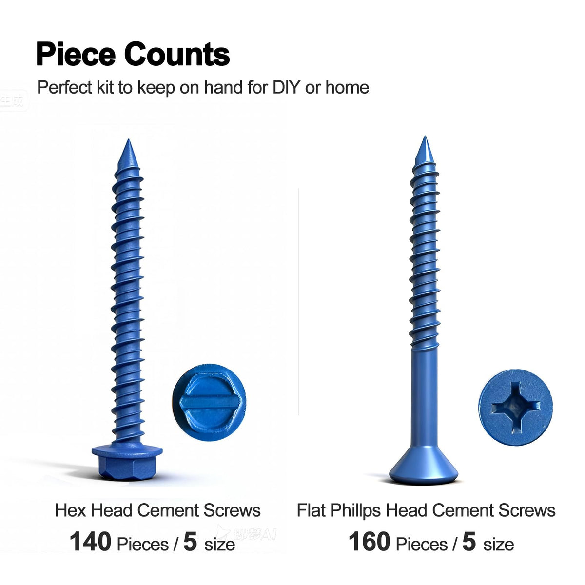 Concrete Screws Assortment Kit 300PCS