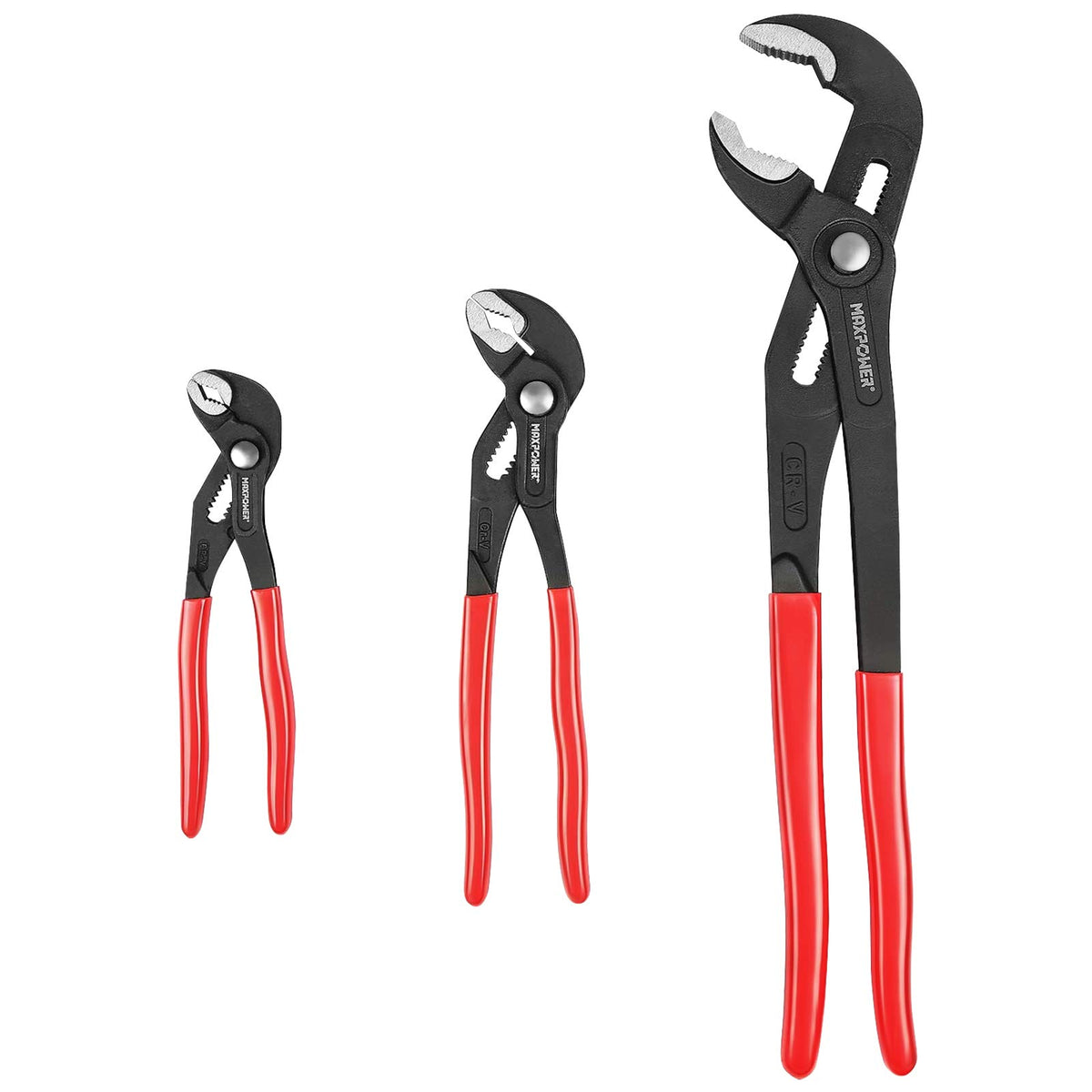 MAXPOWER 7" 10" 16" Water Pump Pliers Set, Push Button V Jaw, Quick Release