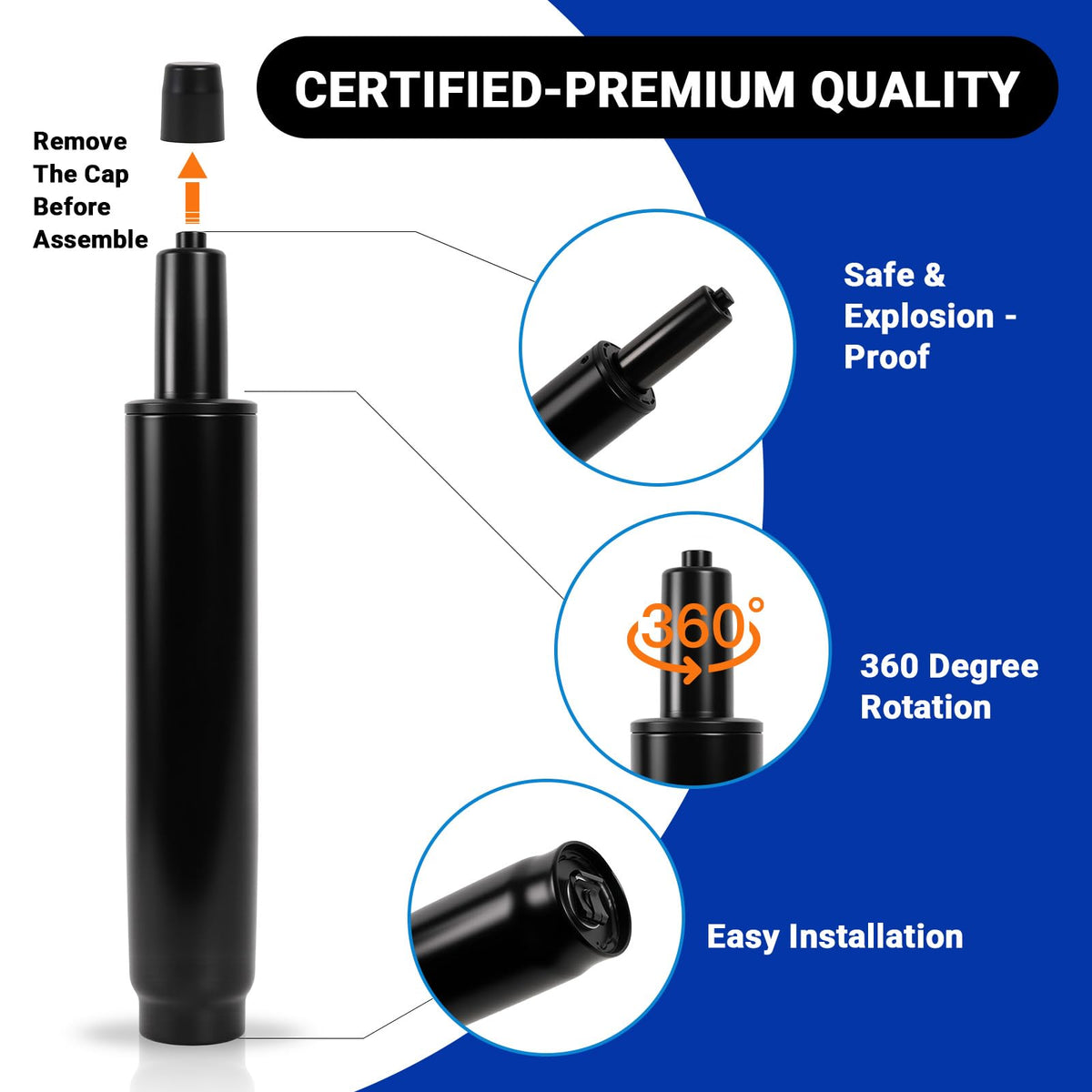 11-16.5 Inches Office Chair Gas Cylinder Replacement Kit, TOP-ACTIVATED