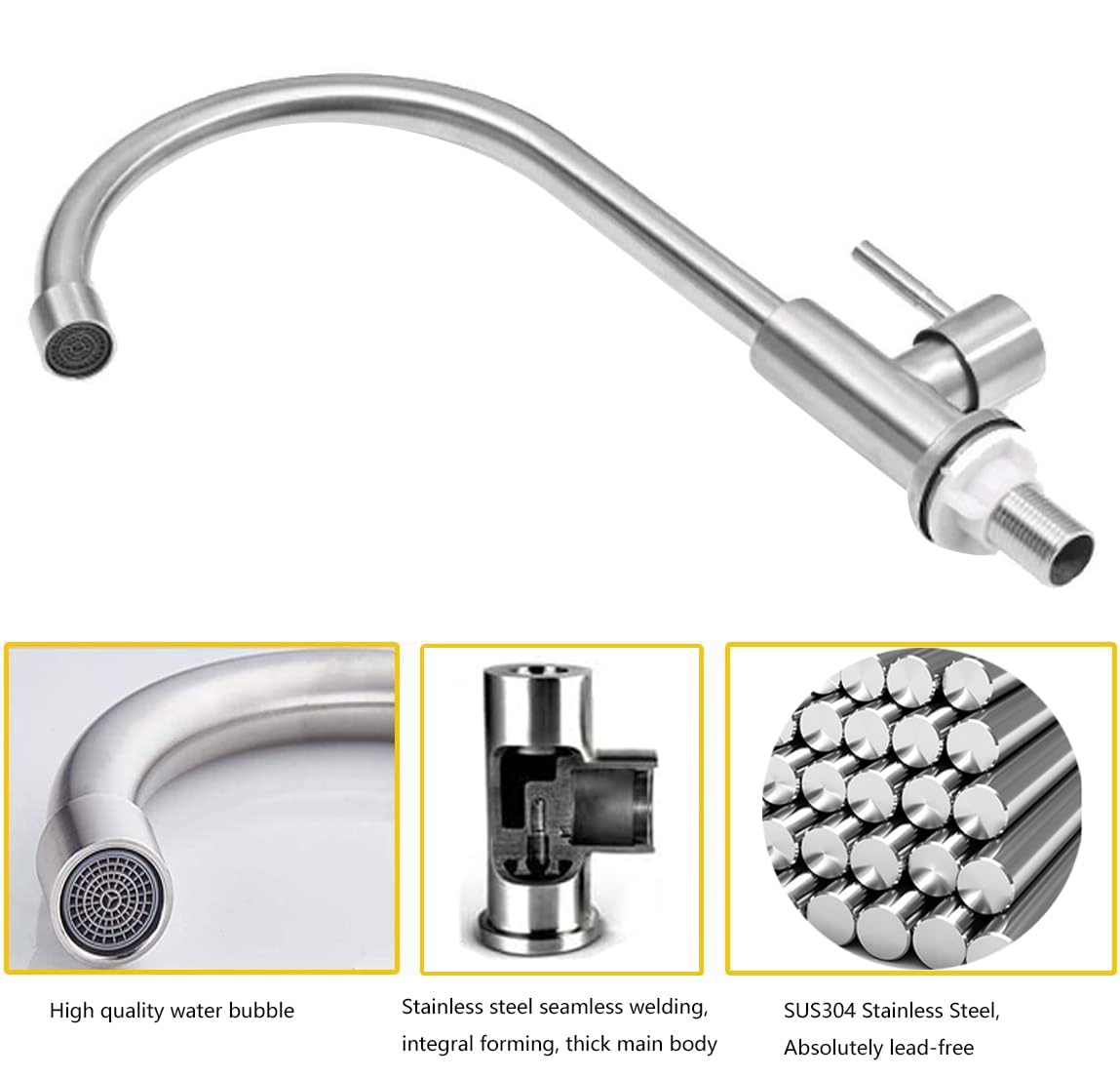 Brushed Nickel Cold Water Only Faucet SUS304 Stainless Steel Single Handle Single Hole Cold Water Sink Faucet for Kitchen,Outdoor