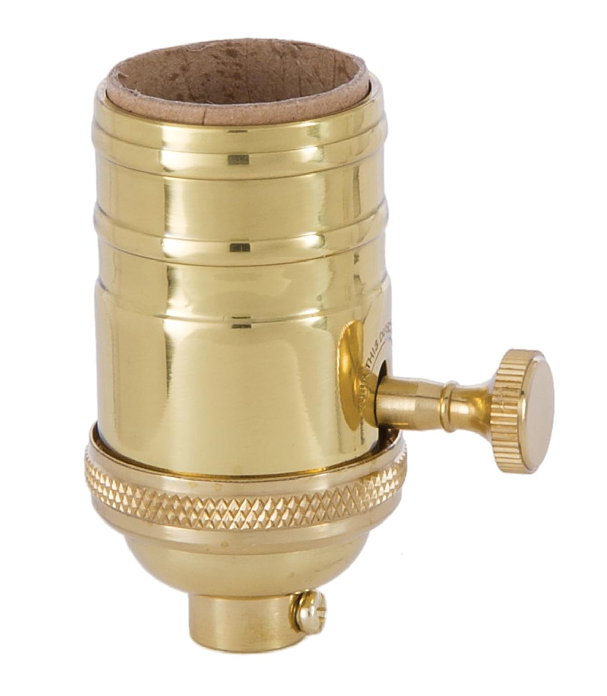 B&P Lamp® Heavy Turned Brass Socket with Brass Knob, Polished and Lacquered Finish, 3-Way Function, No Uno Thread