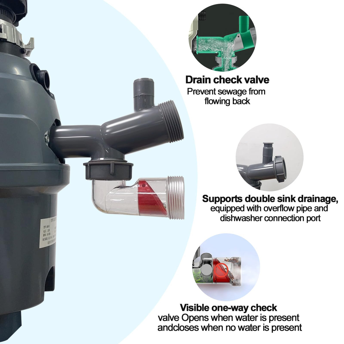 QruiLanTu Garbage Disposal Drain Elbow Replacement Kit Includes 1.5" Trap, Flange, Gasket, Clear Backflow Preventer, Universal for Single And Double Sink Drains, with Dishwasher Drain Port