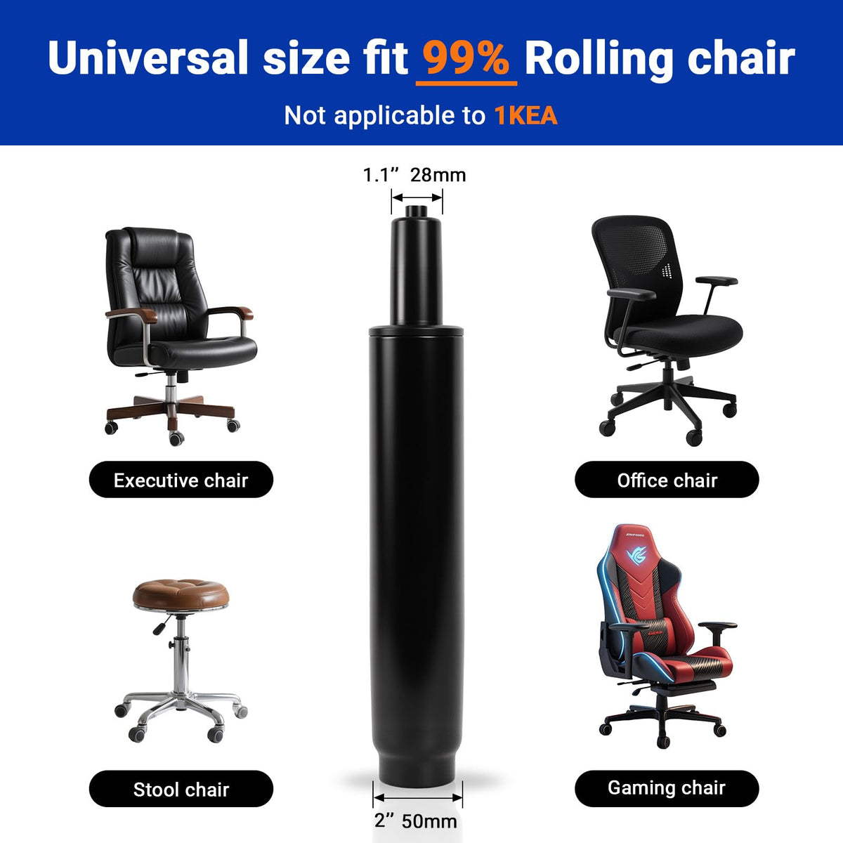 11-16.5 Inches Office Chair Gas Cylinder Replacement Kit, TOP-ACTIVATED