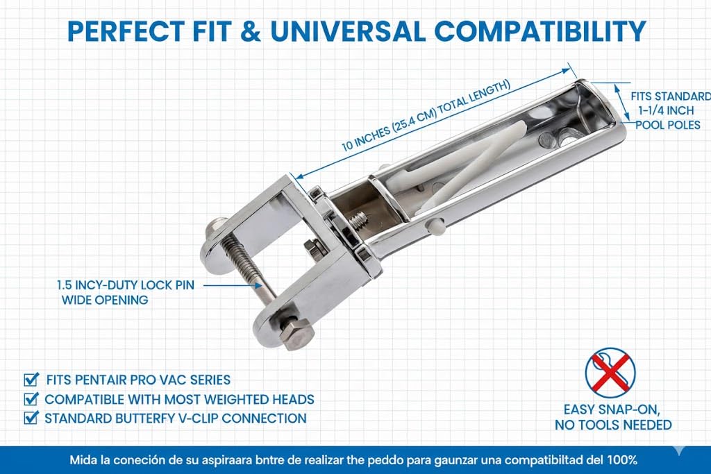 Metal Pool Vacuum Head Replacement Handle with 360° Swivel Pole Attachment