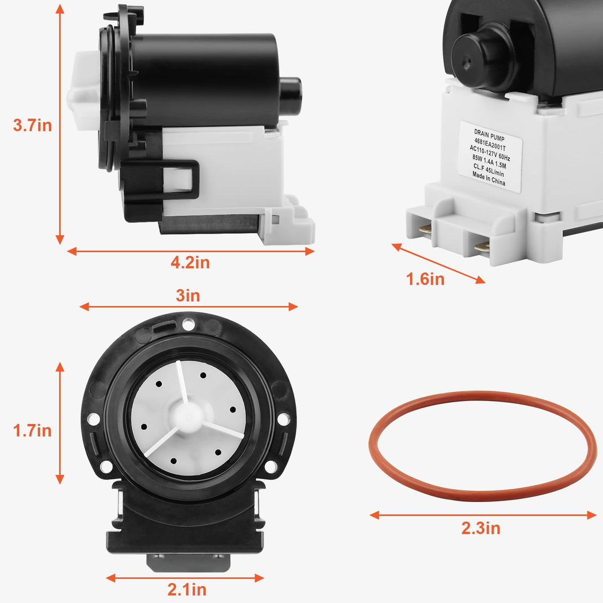 4681EA2001T Washer Drain Pump Motor Replacement for LG & Kenmore Front Load