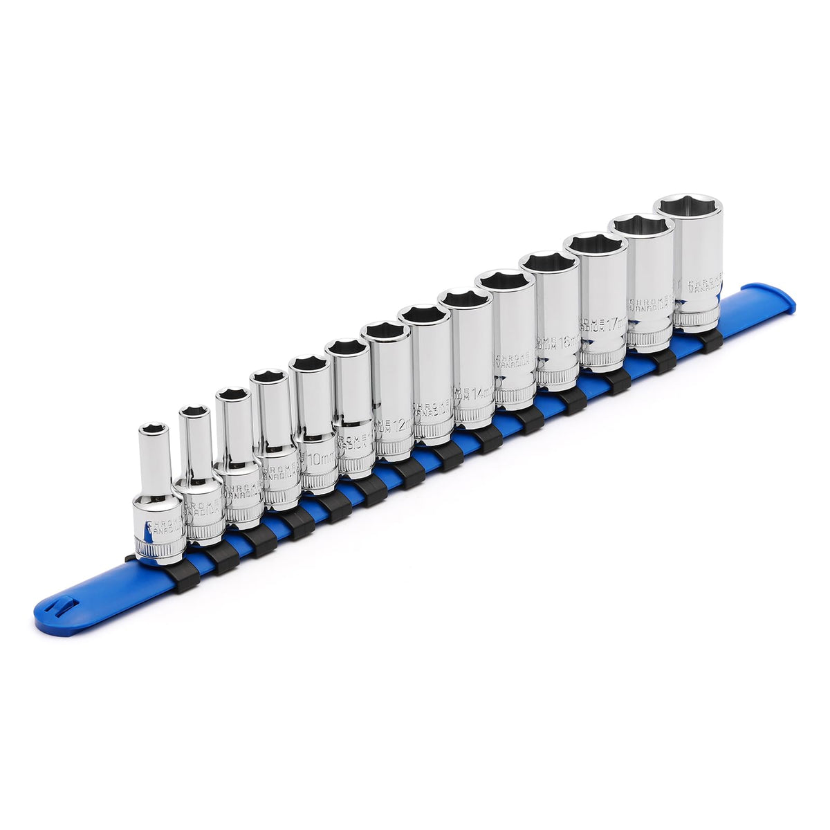 CASOMAN 14PCS 3/8" Drive 6 Pt. Mid-Length Socket Set, Metric, 6, 7, 8, 9, 10, 11, 12, 13, 14, 15, 16, 17, 18, 19 mm, Mirror Chrome Finish