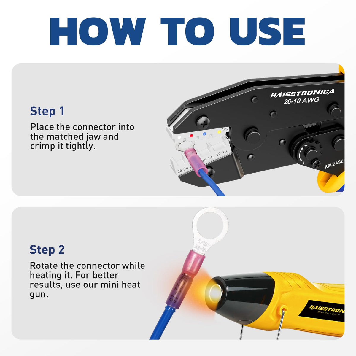 haisstronica Crimping Tool for Heat Shrink Connectors, AWG 26-10, HS-8327