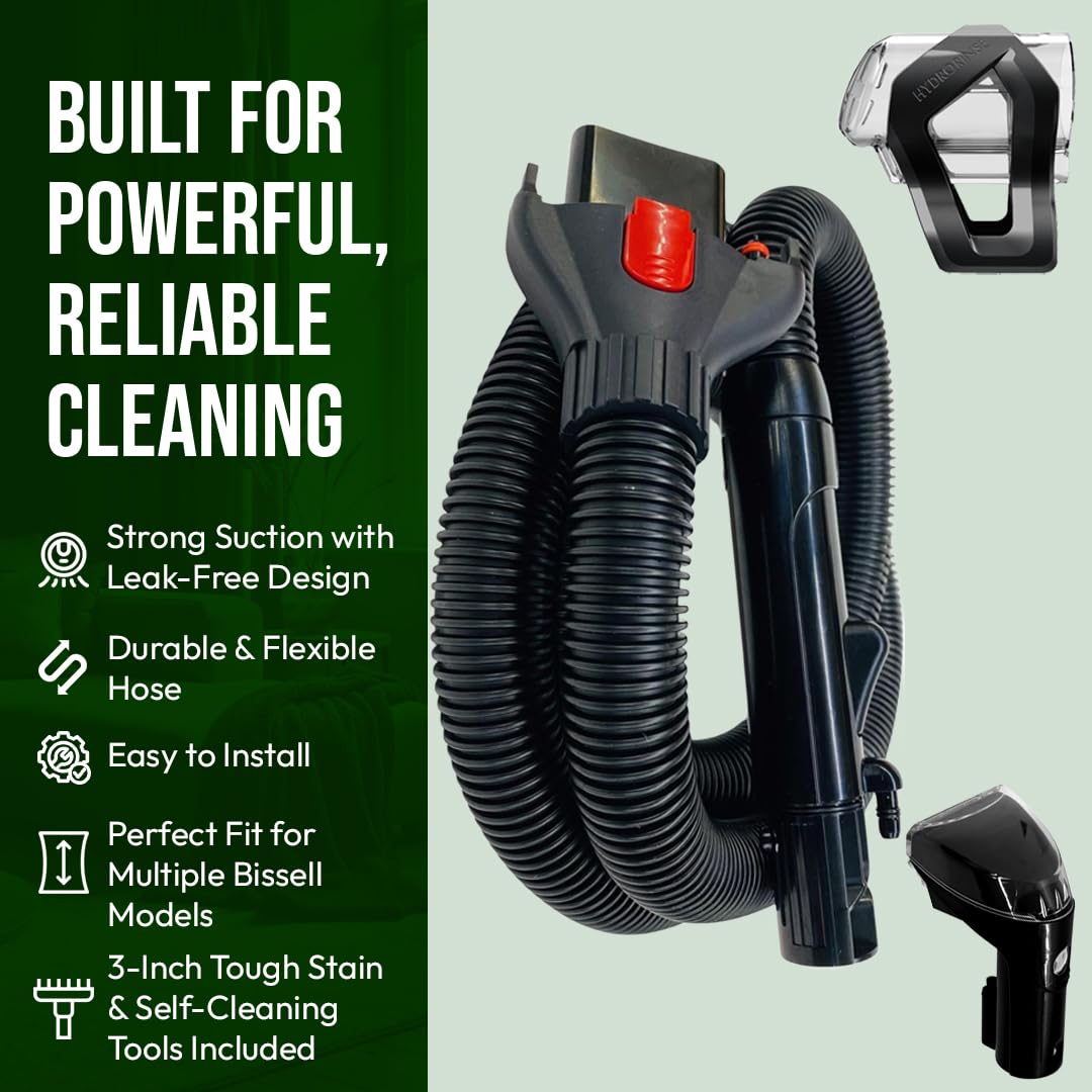 Replacement 8-Foot Hose Assembly with 3" Tough Stain Brush & Self-Cleaning Tools for Bissell Carpet Cleaners TurboClean, ProHeat 2x Revolution Pet, and HydroSteam, Bissell Carpet Cleaner Parts
