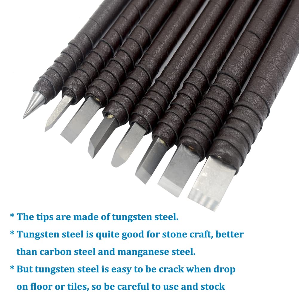 DGOL 8pcs Tungsten Steel Soft Limestone and SlateStone Alabaster Carving Kit Engraving Carve Cutting Blade Chisel Tool Set for Stone Seal Graver