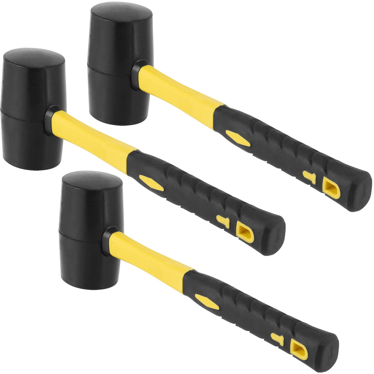 3 PCS 16 OZ Black Rubber Mallet Hammer, Rubber Mallet with Non Slip Handle for Camping, Woodworking and Flooring