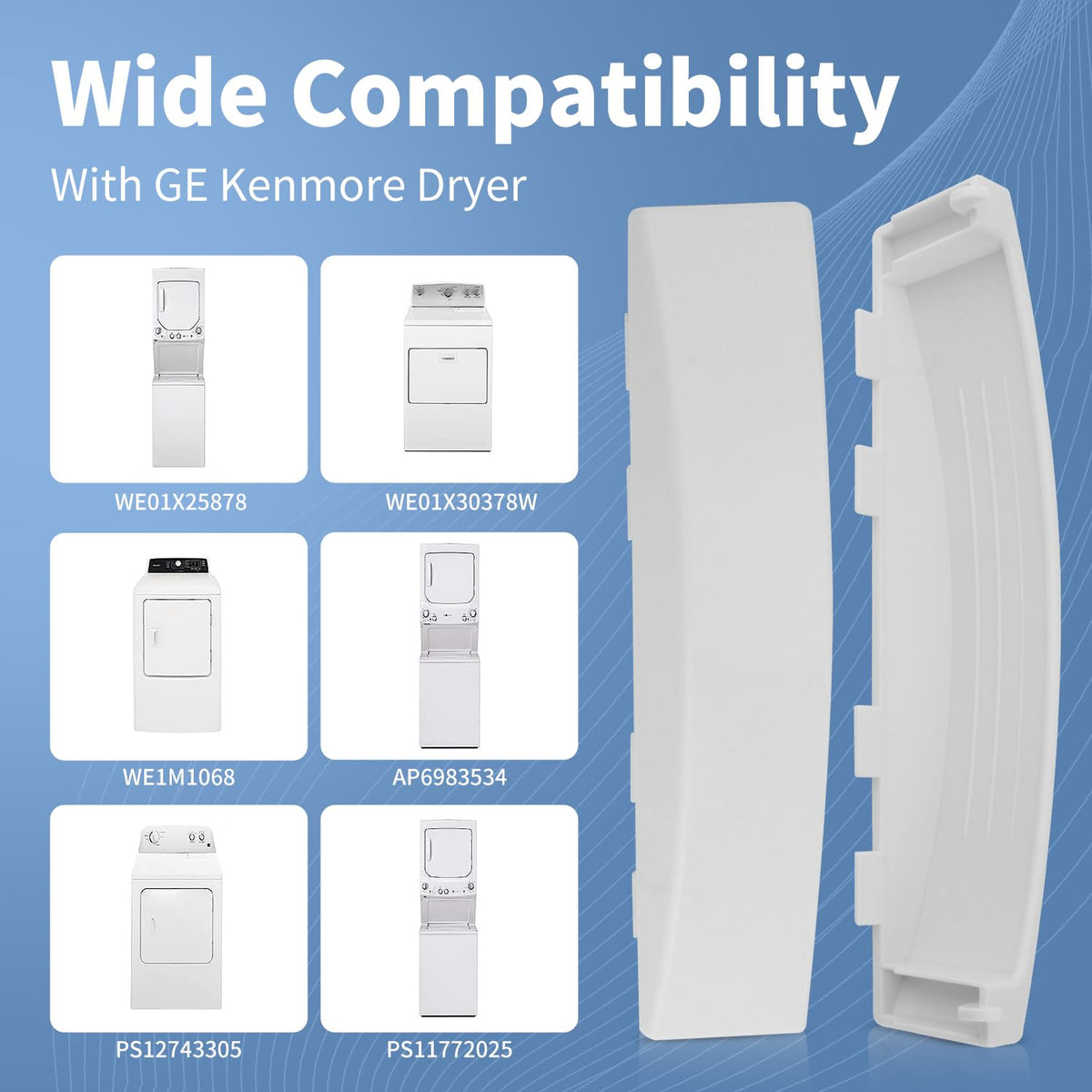 Replacement GE GUD27ESSMWW Dryer Handle for GE Clothes Laundry Dryer Parts WE01X30378 WE01X25878 PS1177202 WE1M1068 GUD27ESSM1WW Washer and Dryer Stackable Handle