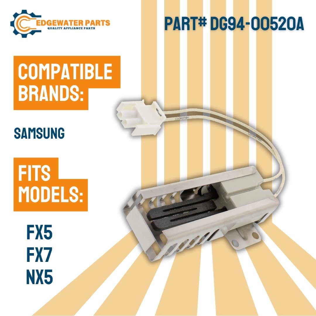 Edgewater Parts DG94-00520A Igniter Compatible With Samsung Range Fits Model# (FX5, FX7, NX58M, NX58K, NX58J, NX58H, NX58F)