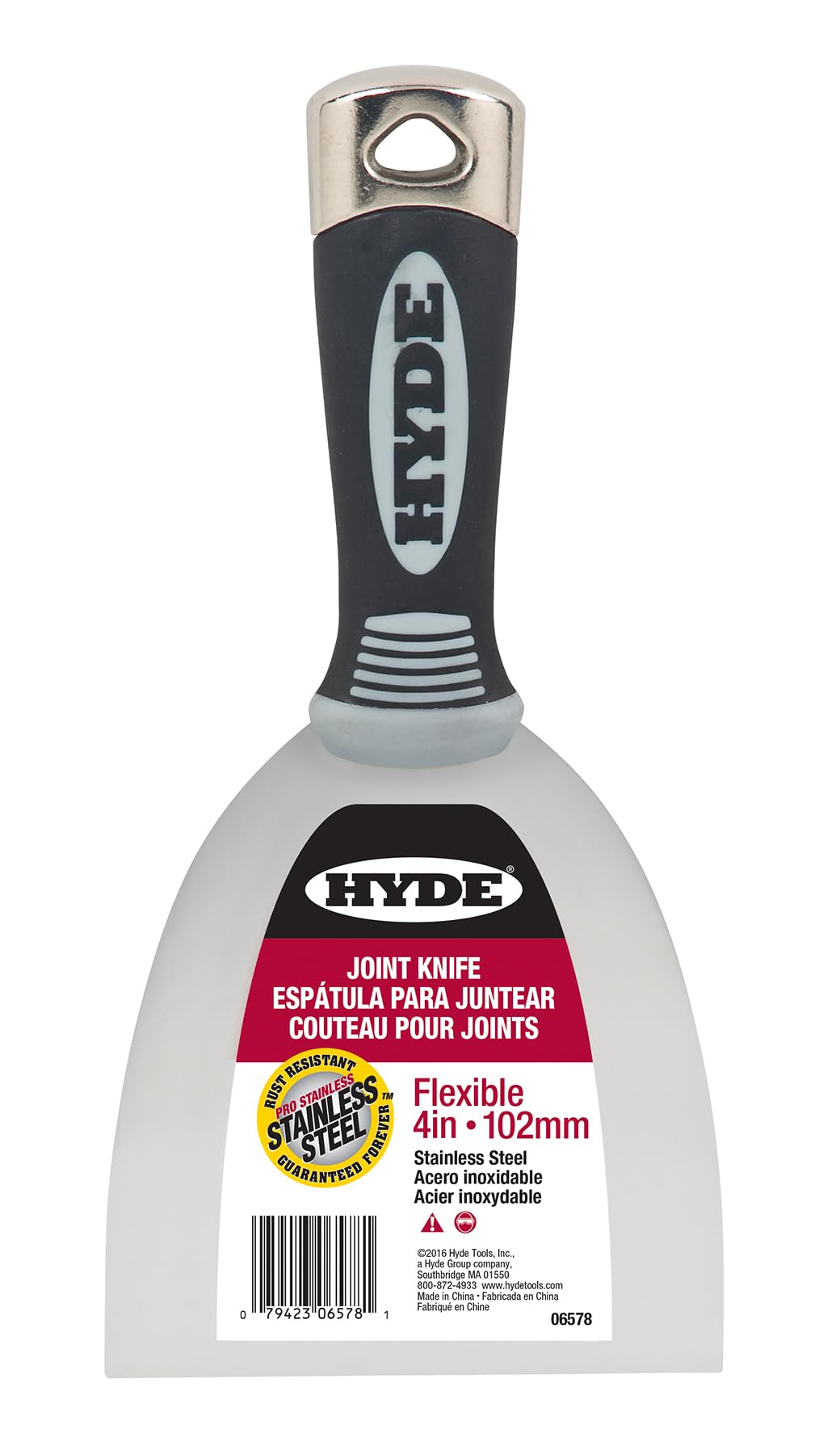Hyde 4, 5, 6, and 8 Inch Pro Stainless, Flexible, One-Piece, Rust Resistant, Metal Joint Knife with Hammerhead End & Ergonomic Comfort Grip Handle, Versatile in Many Home Improvement Tasks, 06893