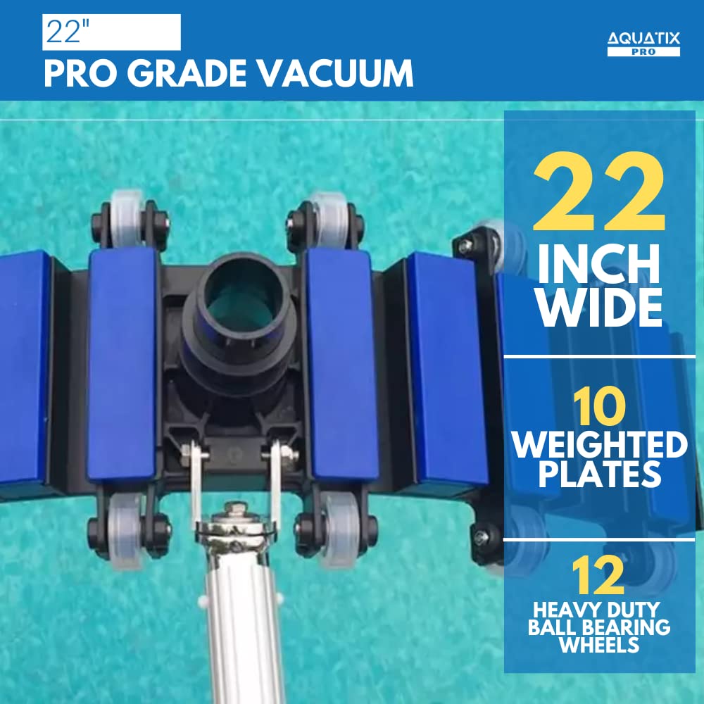 Aquatix Pro Pool Vacuum Head, 22" Commercial Grade, Aluminum Handle