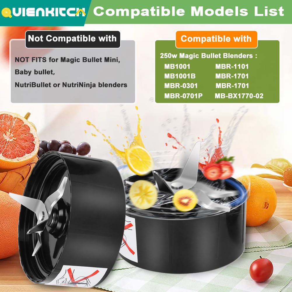 QUIENKITCH Blender Blades, 2 Pack Replacement Parts for Magic Bullet 250W