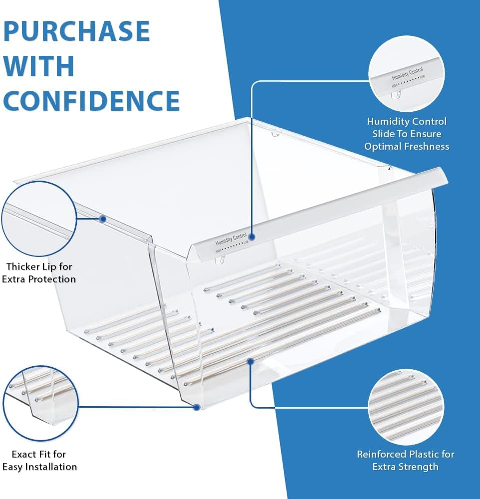 Lifetime Appliance Parts 2188656 Crisper Bin (Upper) Compatible with Whirlpool Refrigerator, Fridge Drawers, Kenmore Refrigerator Parts, Whirlpool Shelf Replacement - WP2188656