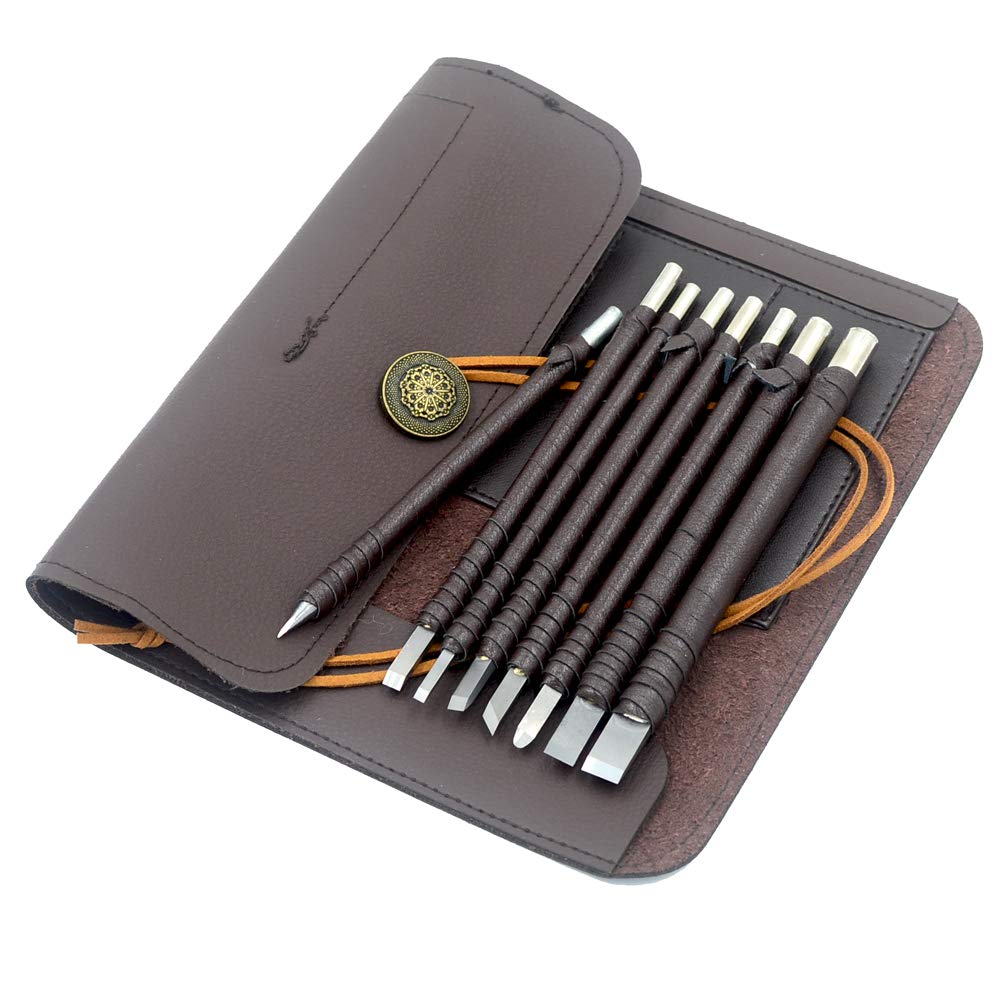 DGOL 8pcs Tungsten Steel Soft Limestone and SlateStone Alabaster Carving Kit Engraving Carve Cutting Blade Chisel Tool Set for Stone Seal Graver