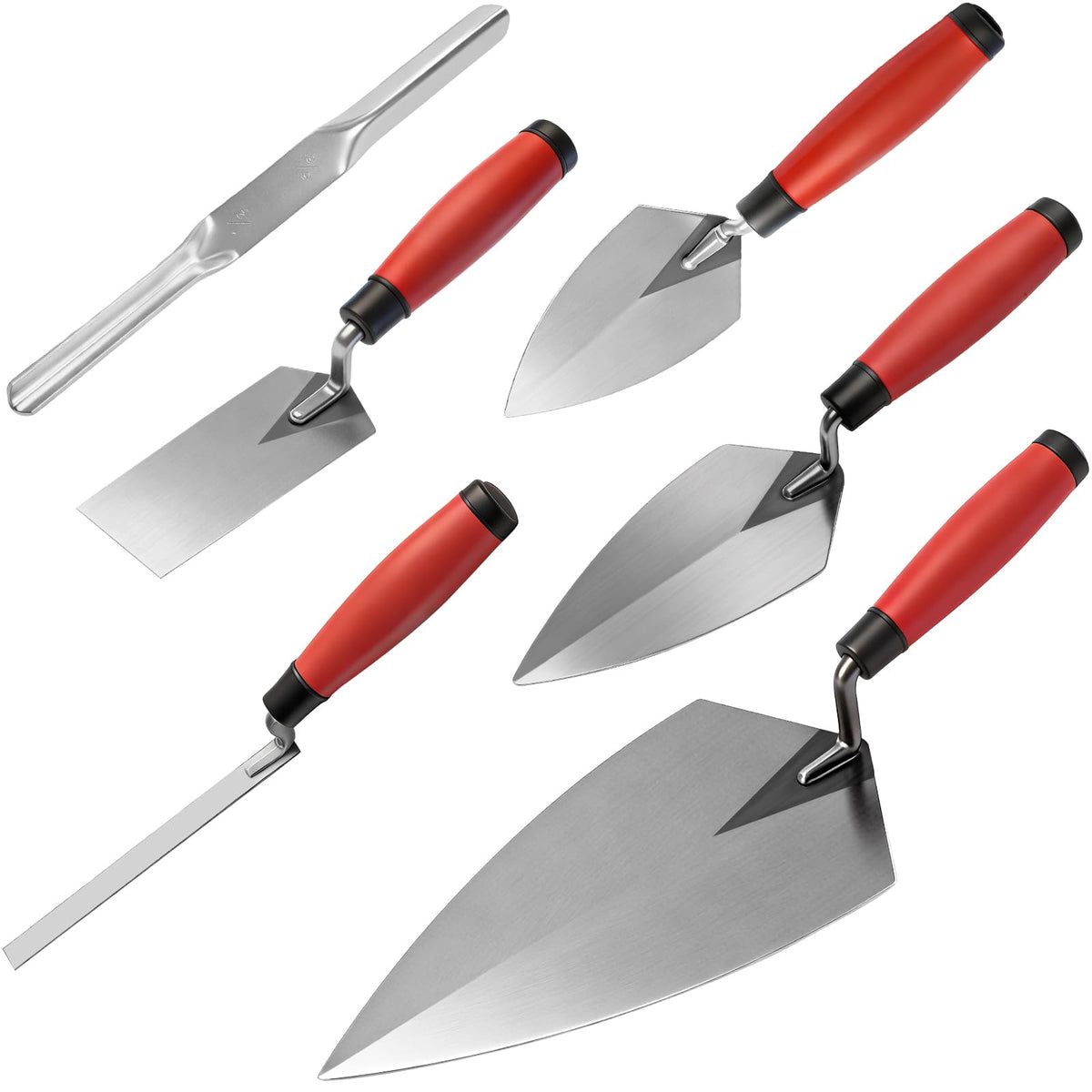 CRAFTZONE 6-Pieces Masonry Hand Tool Set, Brick, Pointing, Margin, Tuck Pointing Trowel & Convex Brick Jointer