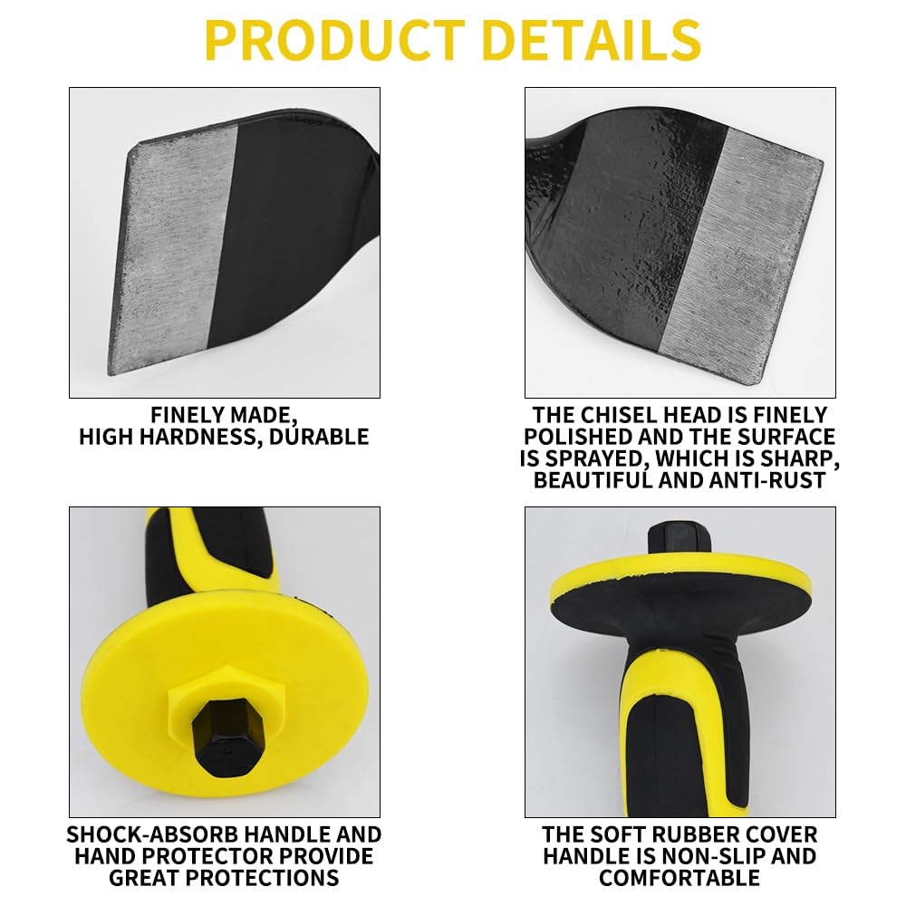 3-Piece Heavy-Duty Chisel Set with Hand Protection, Concrete and Mortar Stone Chisels, Used for Demolition, Carving, De-scaling, Breaking, Hunting, and Crushing. (CA3)