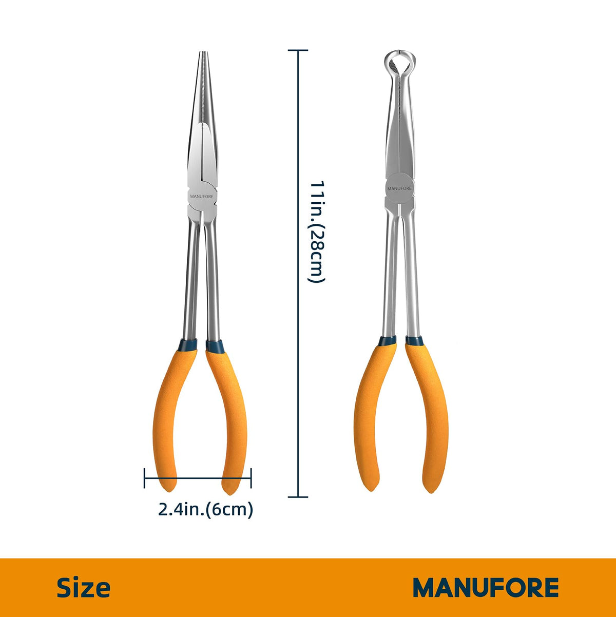 MANUFORE 5-Piece 11-Inch Long Reach Needle Nose Pliers Set for Tight Spaces
