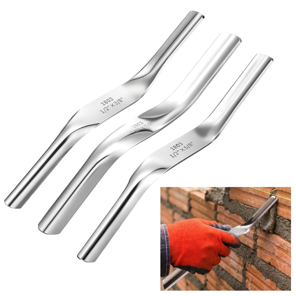 Otoolling 3pcs Tuck Pointing Tools, 1/2"X 3/8",1/2"X 5/8",3/4x7/8"