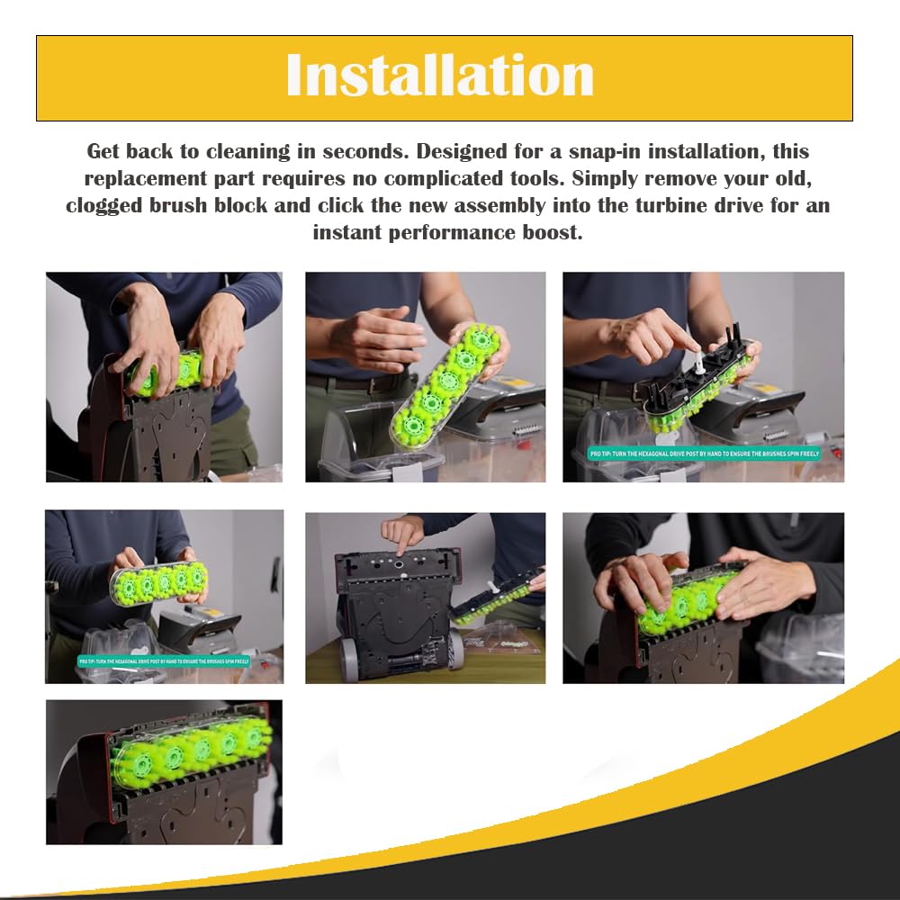 Replacement SpinScrub Brush Block Assembly for Hoover Power Scrub Deluxe FH50150, Replaces 440003857, 440003498, Fits FH50130, 5-Head Rotating Carpet Cleaner Brushes