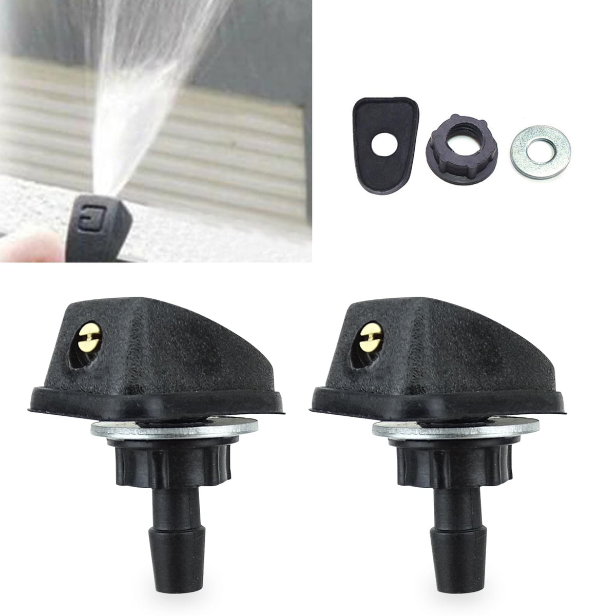GKmow Pack-2 Car Front Windshield Washer, Automotive Wiper Nozzles, 0.31" Sprayer Head Replacement Parts, Single Hole Adjustable Fan-shaped Kit, Universal for Most Cars, Trucks (Black)