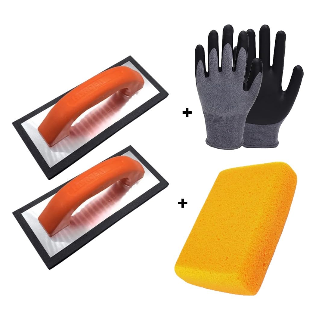Tile Trowel Set – 2 Pack 9x4 Grout Float with EVA Rubber Foam Pad, Aluminum Back Plate, Masonry Trowel for Tile Installation, Grouting and Flooring