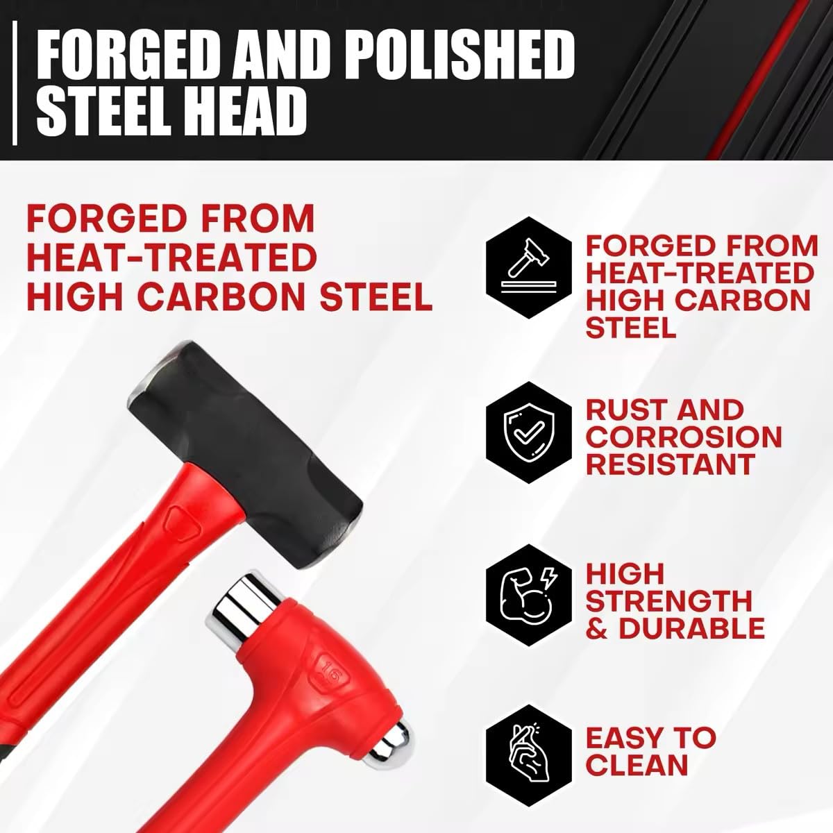 C&T 5-Piece Hammer Set, 16oz Ball Peen Hammer, 32oz Ball Peen Hammer, 32oz Rubber Mallet, 3lb Sledge Hammer, 3lb Cross Peen, Fiberglass Handle & Mallet Set