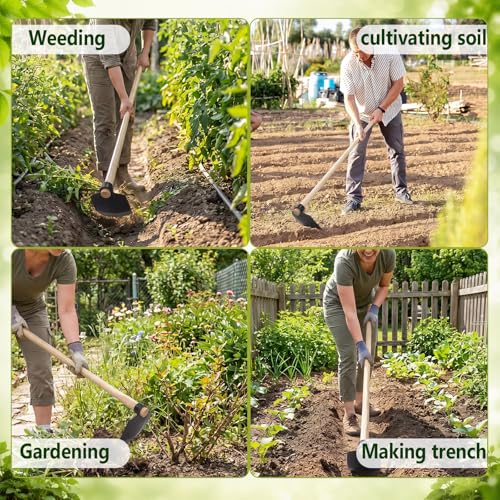 51 Inch Wood Handle Grub Hoe, 7-1/2'' Blade Width, 1-3/4'' Eye Hole, Heavy Duty Steel Garden Hoe for Grubbing Tough Soil, Garden Hacking, Farming, Landscaping, Yard Digging and Weeding