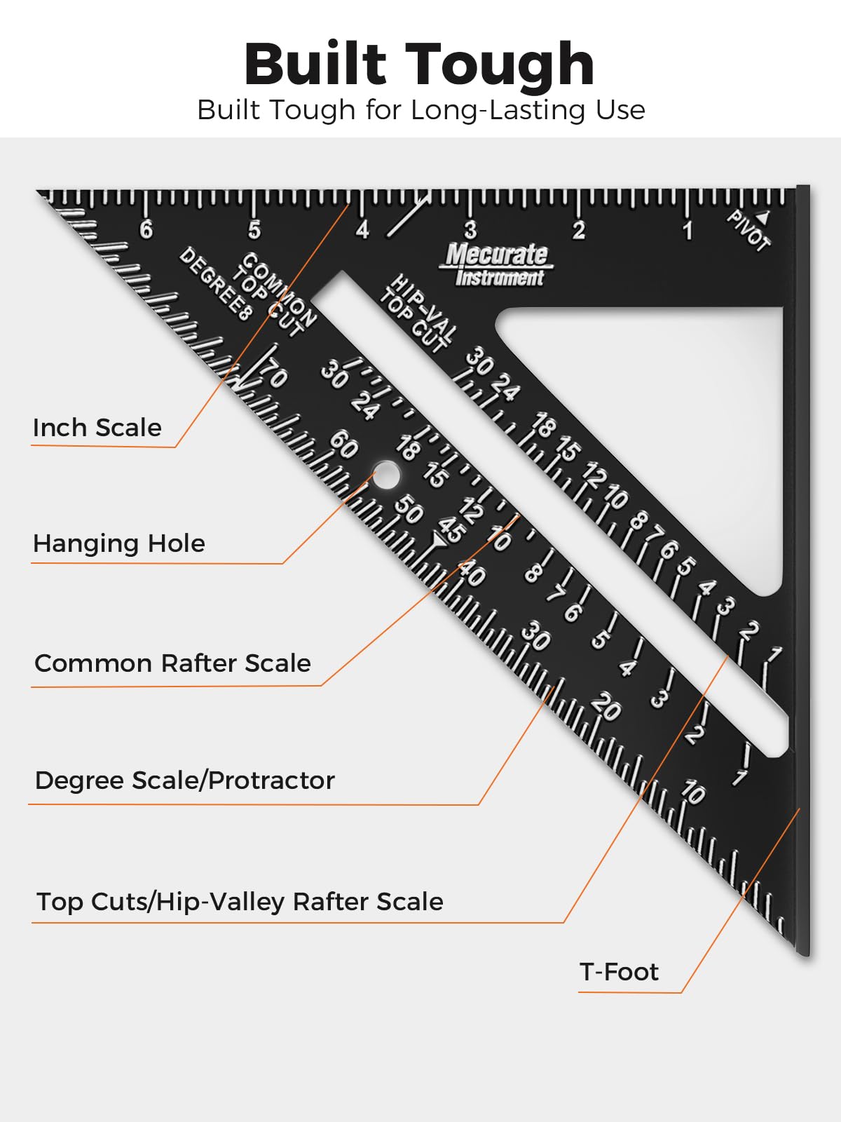 Mecurate 7-Inch Rafter Square & 12-Inch Combination Square Set