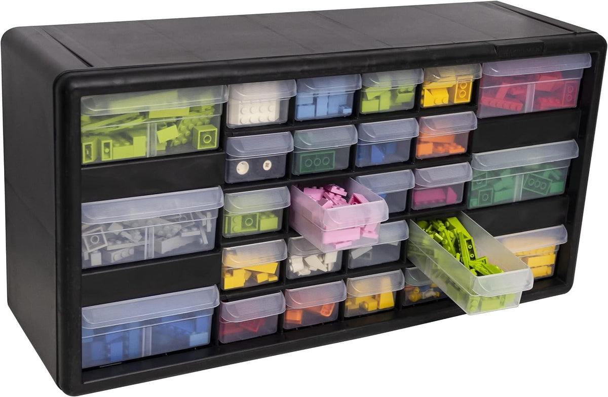 Akro-Mils 10126, 26 Drawer Plastic Parts Storage Hardware and Craft Cabinet, 20-Inch W x 6-Inch D x 10-Inch H, Black