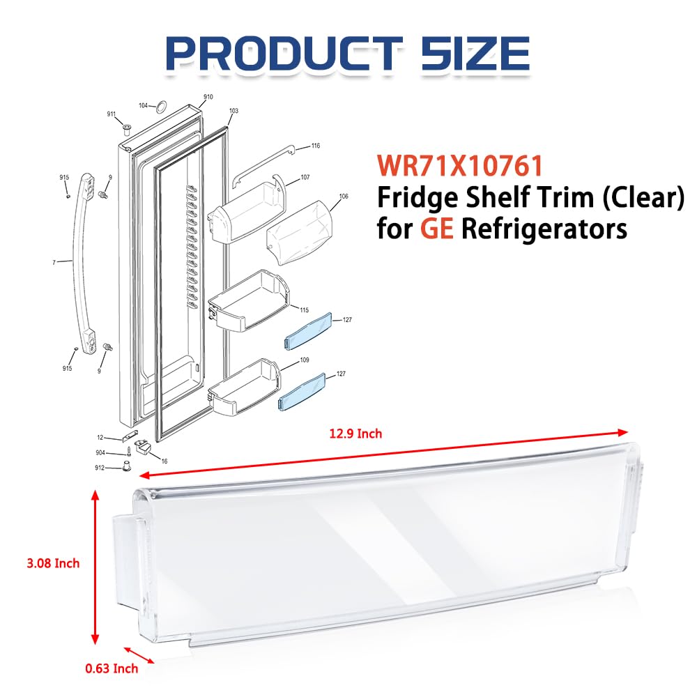 [Upgraded] WR71X10761 Fridge Shelf Trim (Clear) for GE Refrigerators, Door Shelf Insert Module Replacement Part, Replaces WR71X10289, AP4327432