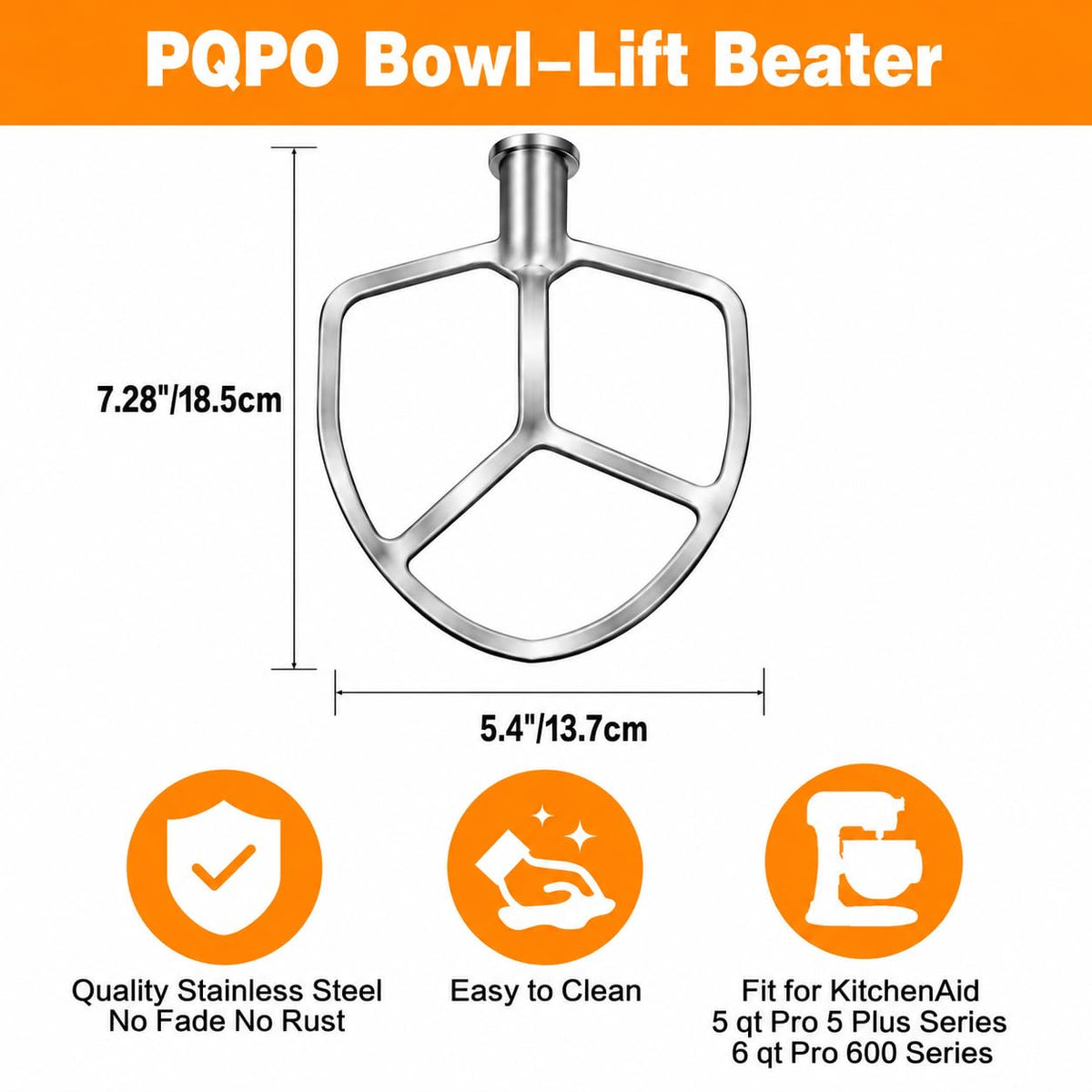 6 Quart Stainless Steel Flat Beater Compatible with KitchenAid 6 Quart Bowl-Lift Stand Mixers,perfect replacement accessory for mixing cookie dough, cake batter,Dishwasher Safe