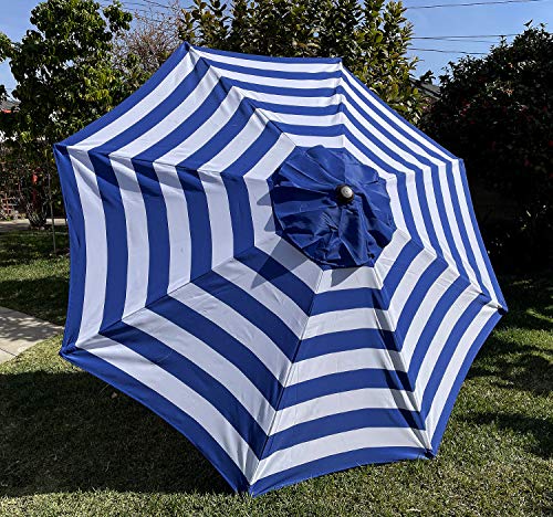 BELLRINO DECOR 9ft 8 Ribs Replacement Royal Blue/White Stripe STRONG AND THICK Umbrella Canopy (Canopy Only)