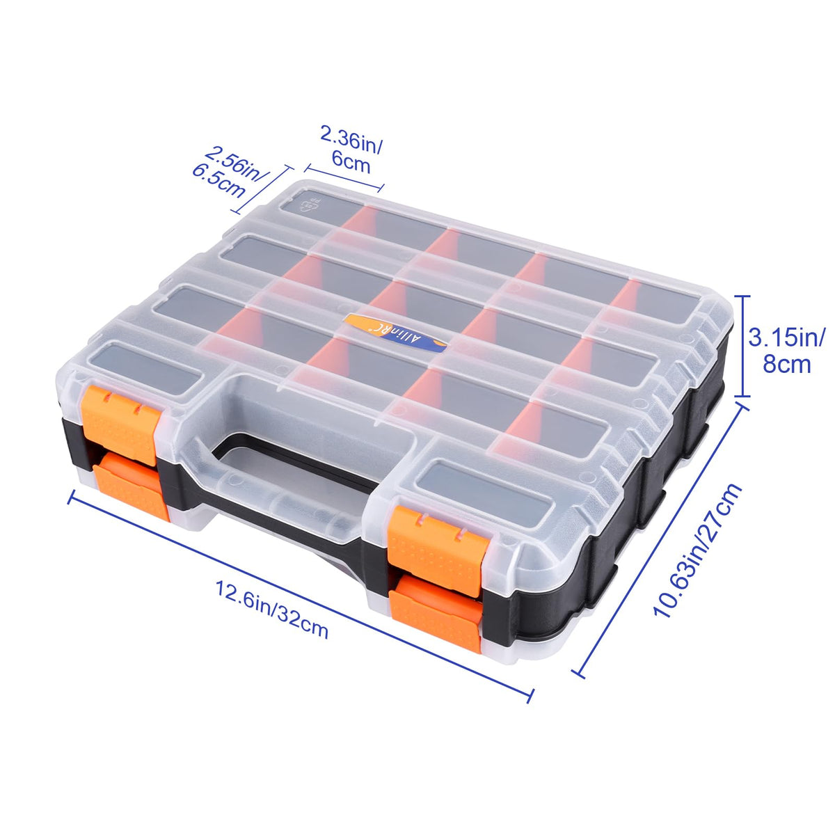 AllinRC Small Parts Organizer Double Sided Parts Organizer with Removable Dividers 34-Compartments Storage Bins for Hardware, Screws, Nuts, Bolts, Washers, Nails, Fasteners, Tools