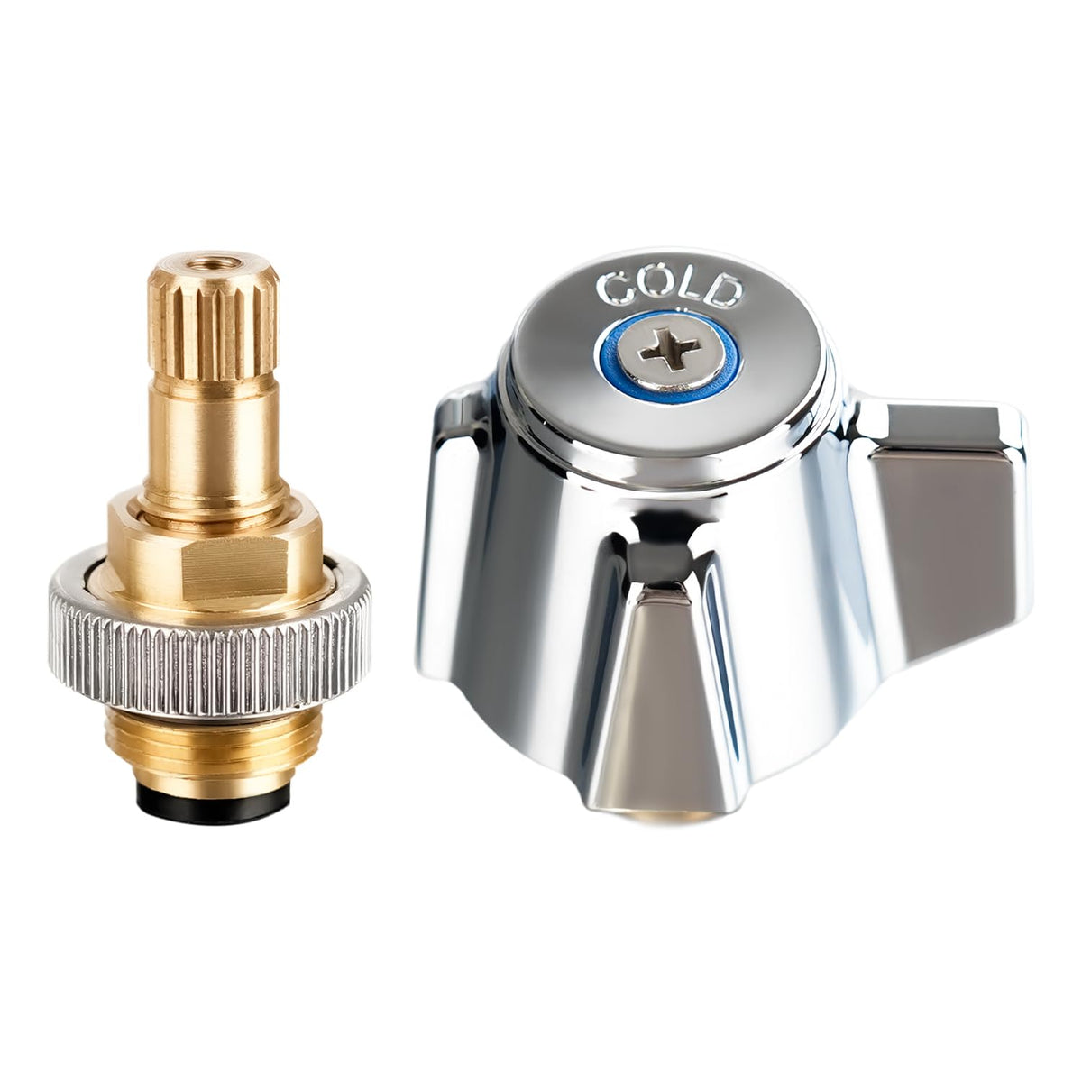 Phivan 4" Brass Faucet Handle Cartridge Replacement Stem Assembly Faucet Valves Hot and Cold Knob Handle Kit with Stem for Kitchen & Bathroom Knob Handles