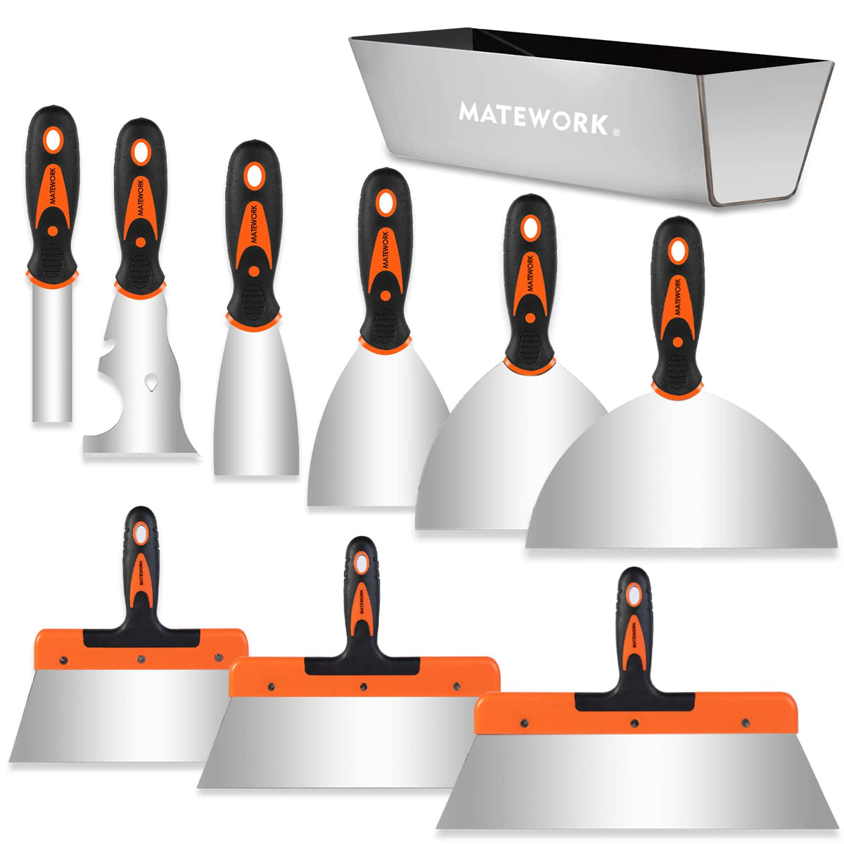 Matework Drywall Knife Set, 10Pcs Drywall Tools with 14” Mud Pan