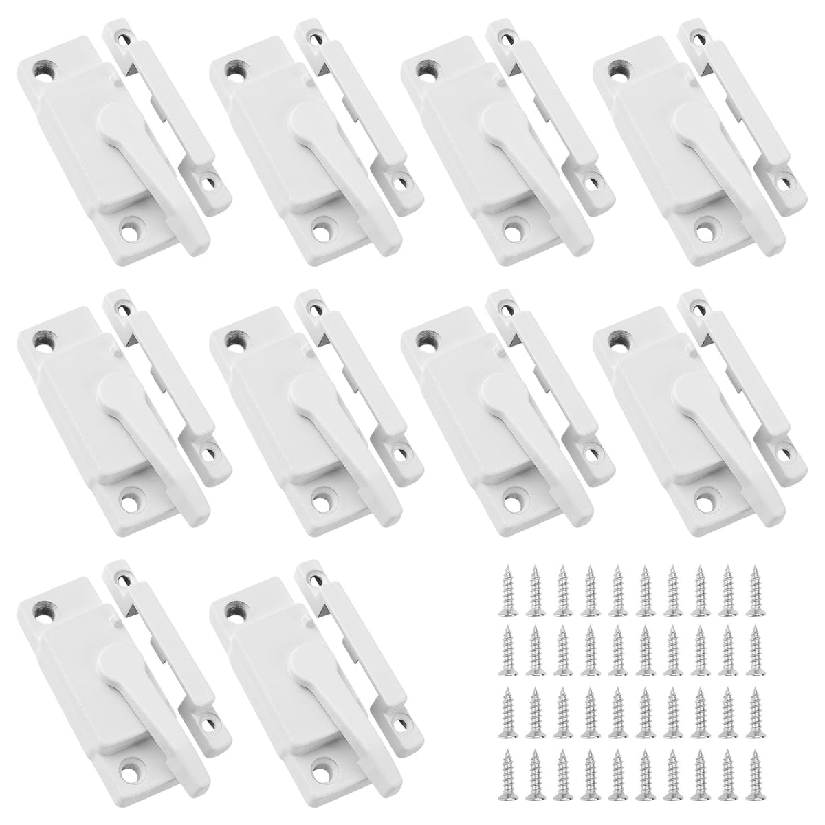 JEEJINYAN 10 Pack Cam Action White Window Sash Locks, Security Window Latches Replacement Sash Lock, Replacement Sash Lock for Horizontal Sliding Windows and Vinyl Single or Double Windows