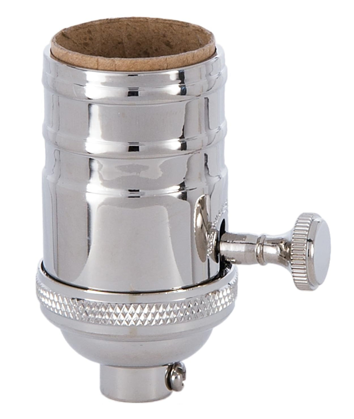B&P Lamp® Heavy Turned Brass Socket with Brass Knob, Polished and Lacquered Finish, 3-Way Function, No Uno Thread
