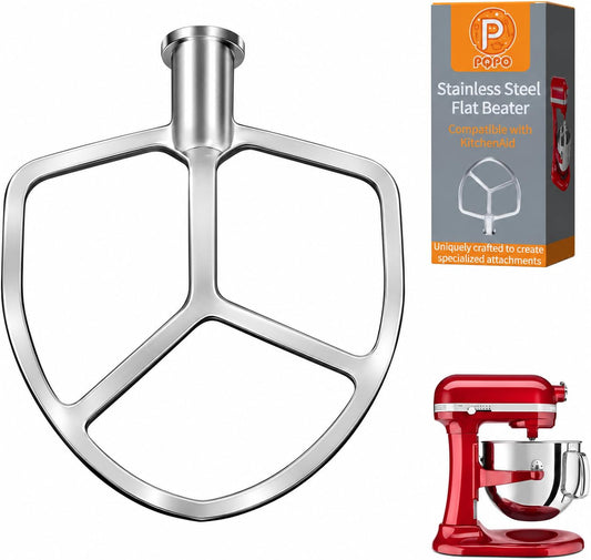 6 Quart Stainless Steel Flat Beater Compatible with KitchenAid 6 Quart Bowl-Lift Stand Mixers,perfect replacement accessory for mixing cookie dough, cake batter,Dishwasher Safe