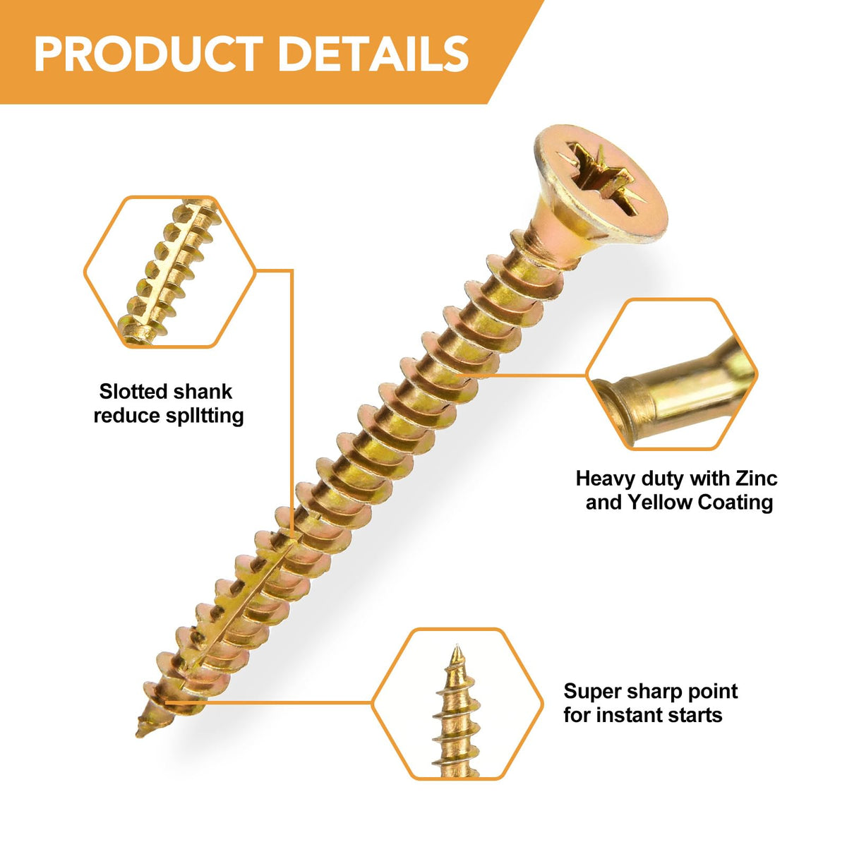 VIGRUE 825PCS Wood Screws #6#8#10 Phillips Flat Head Self Tapping Screws