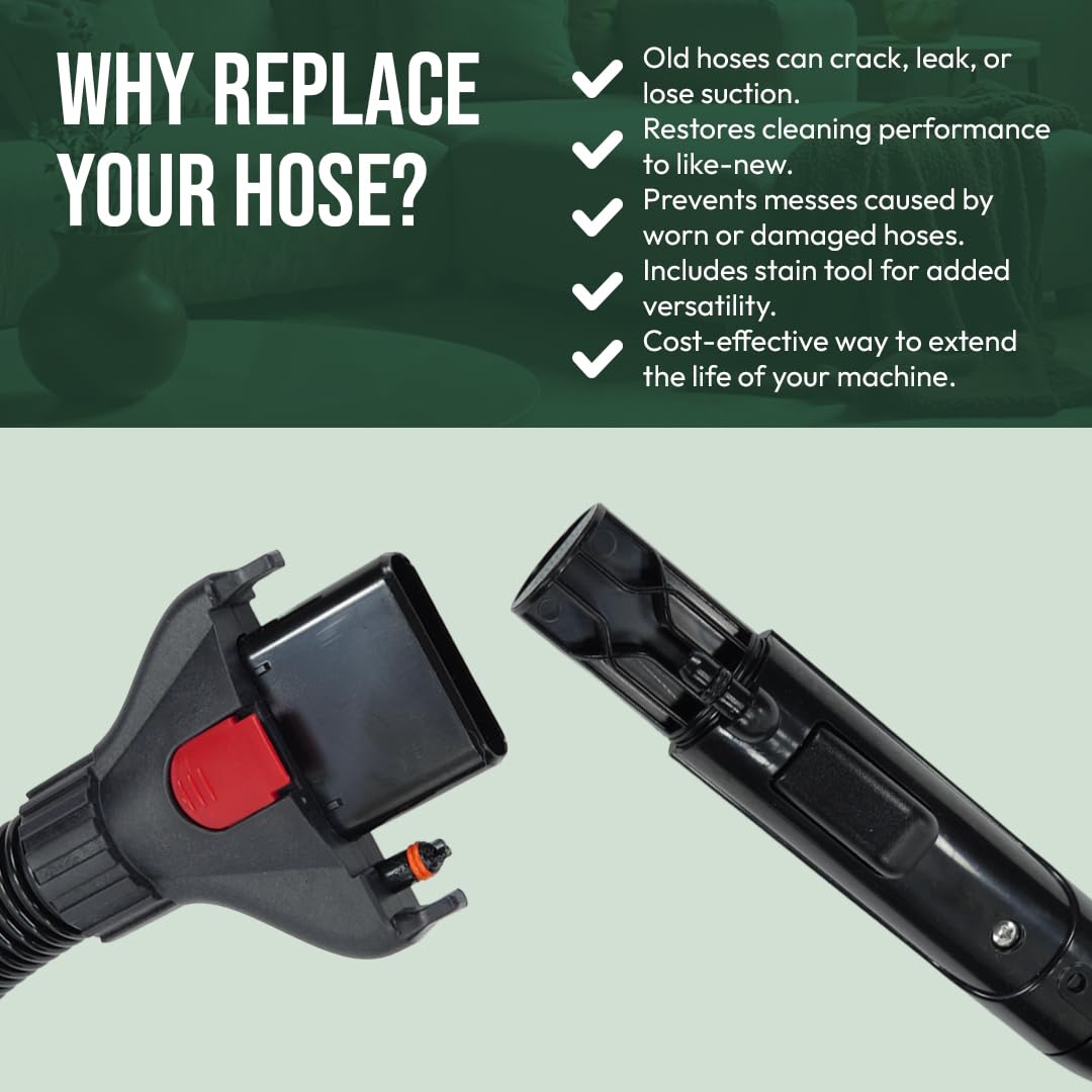 Replacement 8-Foot Hose Assembly with 3" Tough Stain Brush & Self-Cleaning Tools for Bissell Carpet Cleaners TurboClean, ProHeat 2x Revolution Pet, and HydroSteam, Bissell Carpet Cleaner Parts