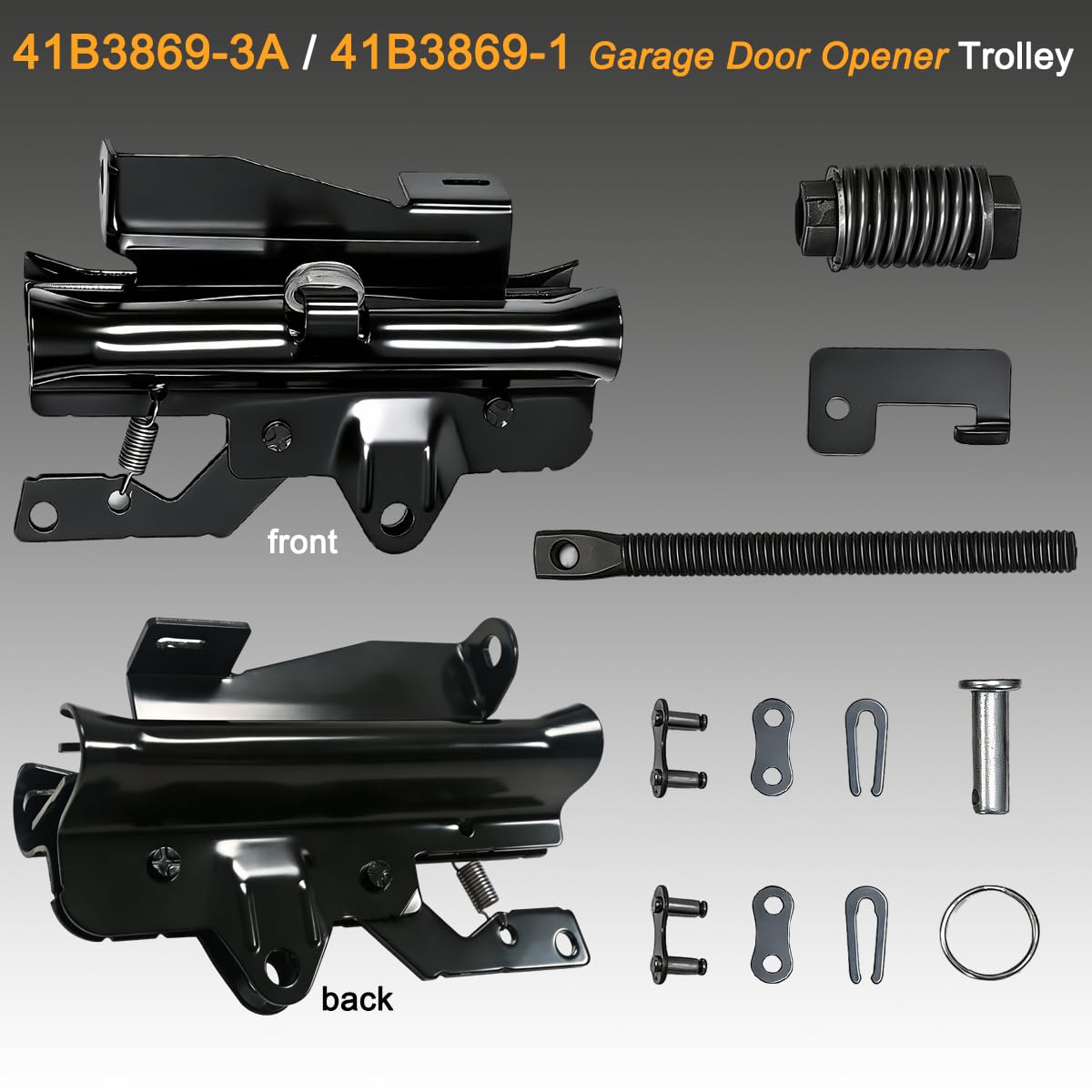 FARMAN 41B3869-3A 41B3869-1 Garage Door Opener Trolley Replacement Kit Fits Chamberlain LiftMaster Model 1040 1140 1250 1255 Heavy-Duty Steel Trolley with All Hardware Included