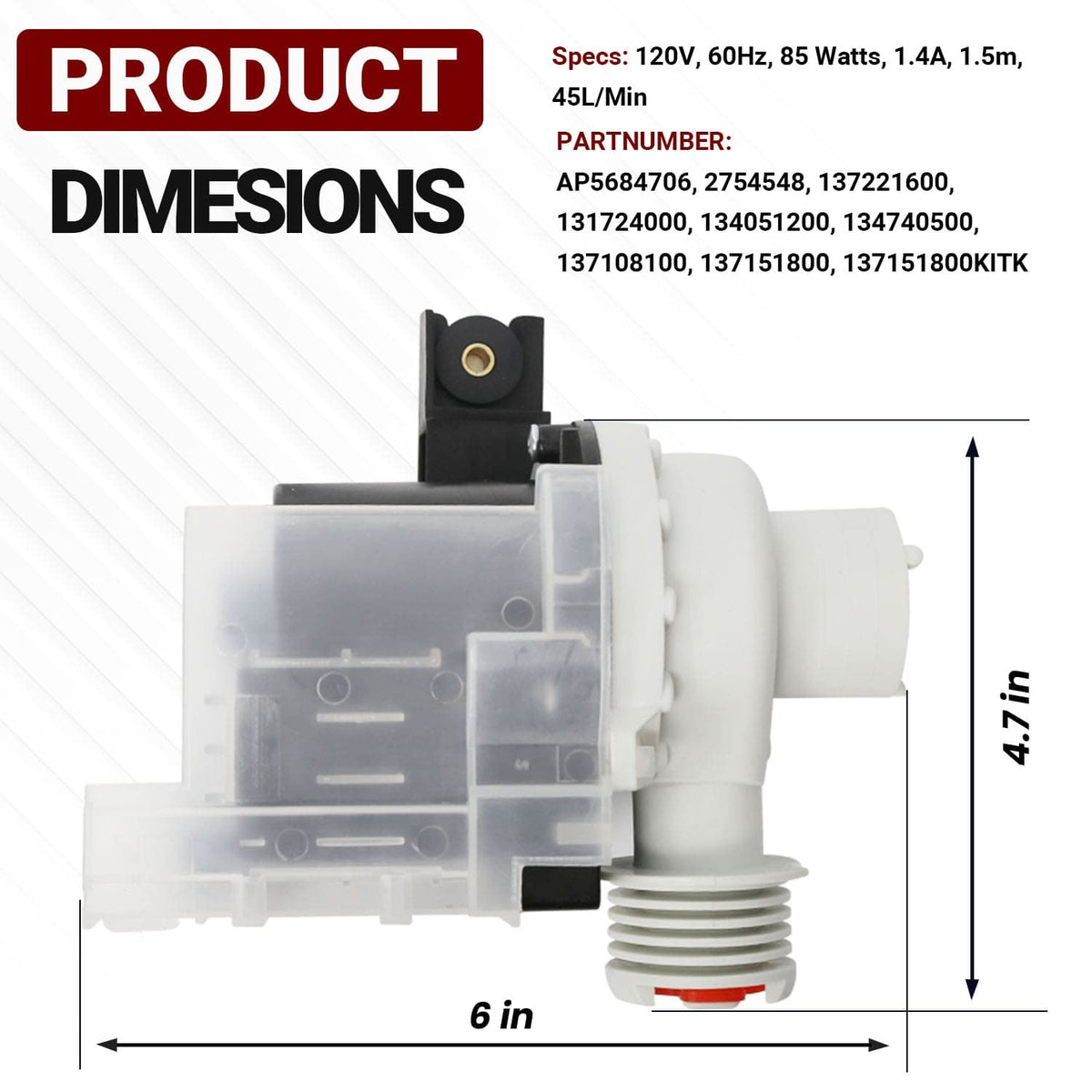 Seentech UPGRADED 137221600 Washer Drain Pump Kit - Compatible for Electrolux KENMORE Frigidaire Washer - Replace 137108100 AP5684706 134051200 134740500 134740800 137108100 137151800