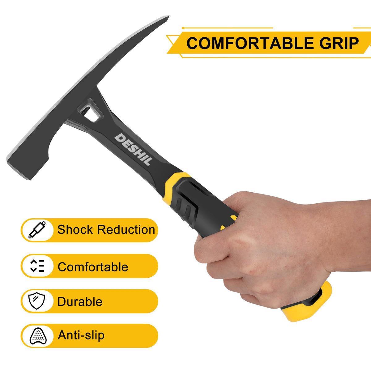 Bricklayer's Hammer Mason's Hammer - 20 oz Masonry Tool with Forged Steel Construction & Shock-Absorbing Grip