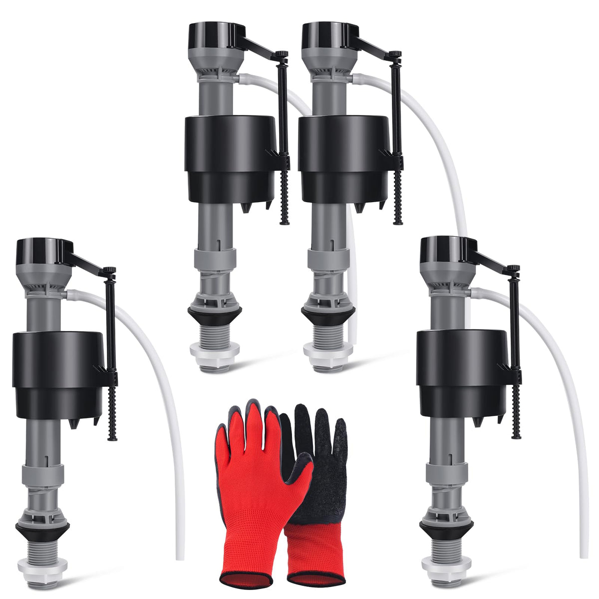 4 Pack Toilet Fill Valve Replacement Kit with Gloves, Adjustable Universal Toilet Tank Fill Valve, Quiet Leak-Proof Toilet Valve for Easy DIY Home Repair (8–13 in, G15/16")